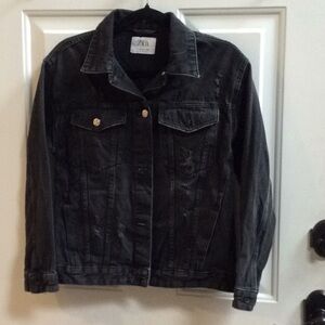 Zara Girls black distressed denim jacket Sz 13-14